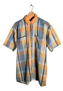Camicia Master Stroke Uomo Taglia M Giallo Blu Check Manica Corta Bottoni - Foto 1 di 12