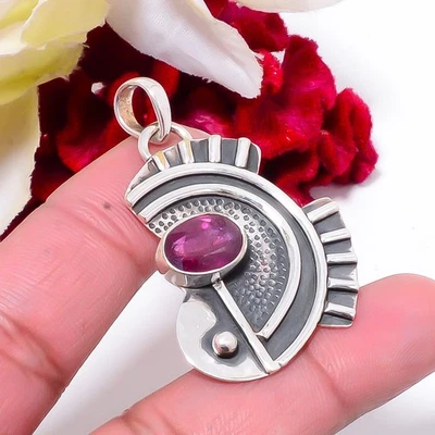 Rubí de campo de vidrio - Colgante de peces oxidados de plata de ley 925 simulado 1,87" S22 Foto 1 de 4