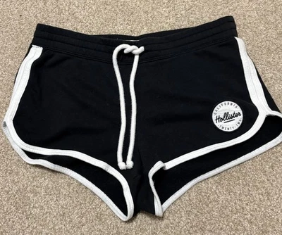 Pantalones Cortos Hollister Mujer S Micro Mini Sudor Deletreado Logo Parche, Negro Foto 1 de 4