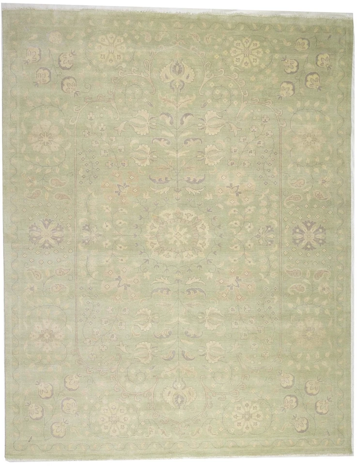 12x15 ft Transitional Muted Green Floral Oriental Rug Extra larg Decor Carpet - Image 1 of 4