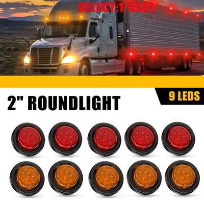 Luces de señalización laterales LED redondas ámbar rojo de 2" para camiones Freightliner M2 106 10-50X Foto 1 de 2
