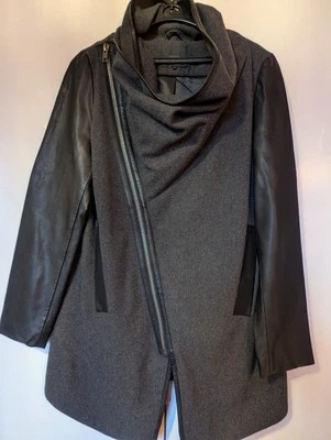 Minimum Übergangs Mantel ,Jacke, 38 M  dunkelgrau weich,  Lederärmel Jades  - Bild 1 von 4