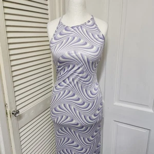 Boohoo Dress 12 Halter Maxi Bodycon Purple 60s Pattern - Picture 1 of 9