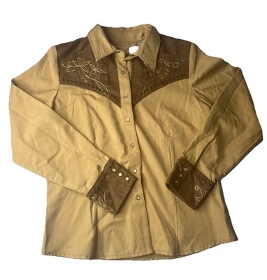 Camisa De Colección Scully Vaquera Ropa Occidental Marrón Tostado Perla Tachuelas a Presión N Gamuza Talla Med Foto 1 de 4