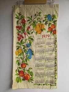 Vintage 1979 Leinen Geschirrtuch Kalender Obstbäume 15,5"x29" - Bild 1 von 6