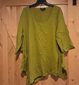 Jones New York Plus Size 2X Olive Green Shark tooth Hem Lagenlook Top Linen - Picture 1 of 14