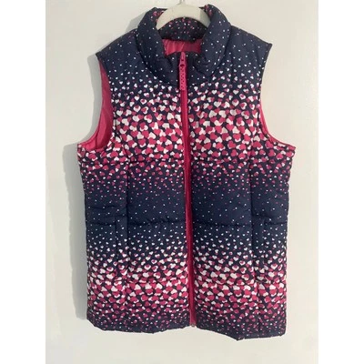Land's End Niños Chaleco Abombado Niñas Talla M (10-12) Azul Marino Rosa Corazones  Foto 1 de 4