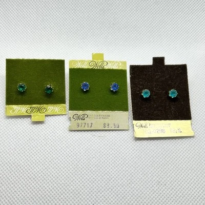 3 Pairs of VTG/NWT WELLS 24k Solid Gold Filled Stone Studs for Earrings Pierced - Image 1 of 4