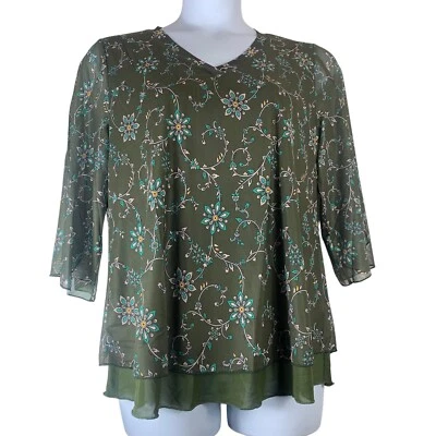 Timeson блузка размер XL зеленый цветочный печать V шеи 3/4 рукав новая женская рубашка - Изображение 1 из 4