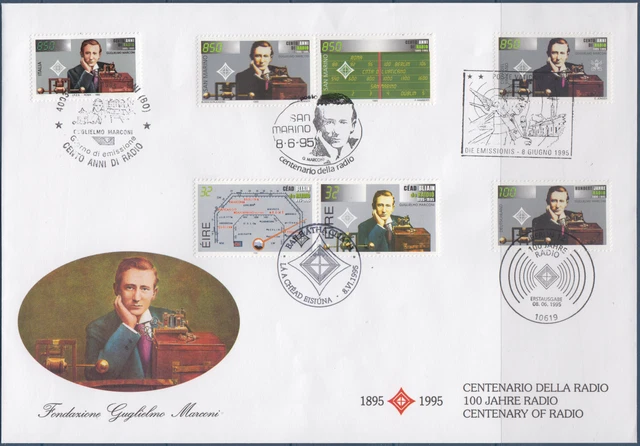 1995 Marconi,Nobel,Radio,Music,Inventors,Communication,joint FDC,diff Postmark - Image 1 of 1