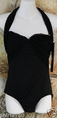 NUEVO CON ETIQUETAS TRAJE DE BAÑO DANA BUCHMAN 3 EN 1 CORREA TALLA 10 NEGRO LOOK GANCHILLO CORREAS/BUSTO Foto 1 de 4