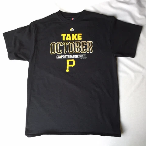 Majestic T Shirt Mens Large Pittsburgh Pirates Baseball MLB Take October Black Cover