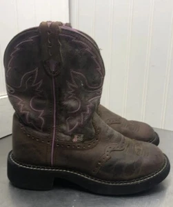 Dark Brown Leather JUSTIN Gypsy Western Style Boots w/Decorative Stitching 6 B - Picture 1 of 7