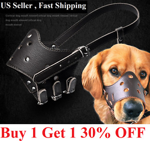 US Adjustable Anti-Biting Pet Dog Soft PU Leather Muzzles Mouth Mesh Cover Masks