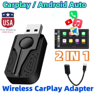 2 in 1 Android Auto Wireless Adapter & Plug Play Wireless CarPlay Adapter NEW - Picture 1 of 12