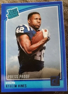 2018 Donruss Nyheim Hines Rated Rookie RC Blue Press Proof Parallel RARE Colts - Image 1 of 2