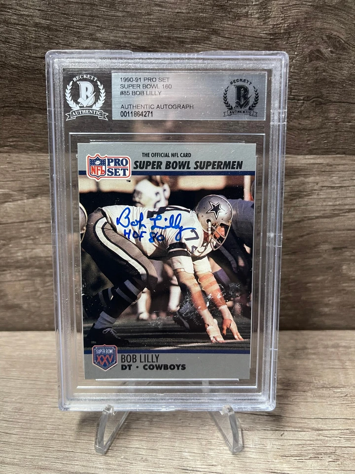 Bob Lilly 1990 Pro Set Superbowl Supermen Dallas Cowboys Signed Card Beckett BAS - Image 1 of 1