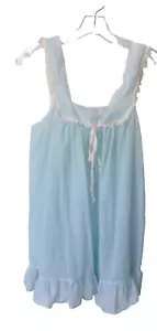 Vintage 80's Kayser Light Blue Cotton Blend Lace Ribbon Baby Doll Chemise M - Picture 1 of 3
