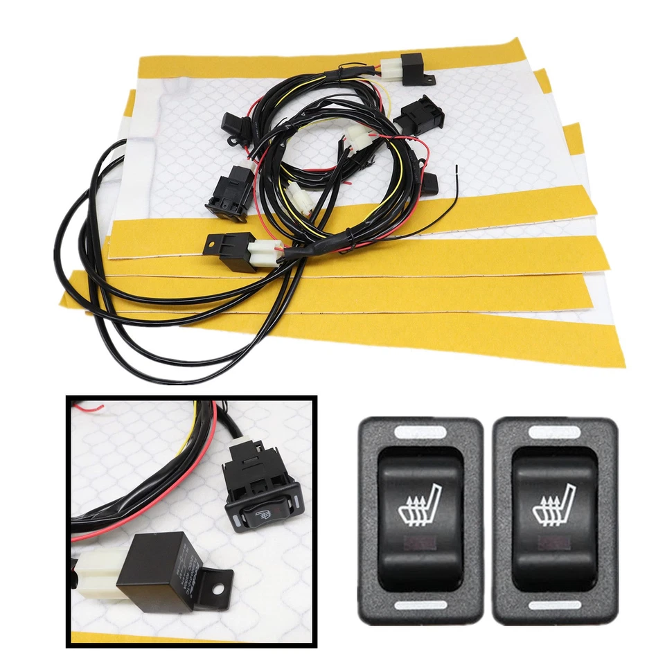 Two Seats 12V Carbon Fiber Car Seat Heater Kit w/Rectangle Switch Fits Universal - Image 1 of 4