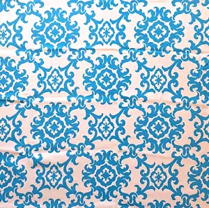 Blue White Medallion Damask Decor Cotton Screen Print Mill Creek Fabrics 1.5YDS - Picture 1 of 7
