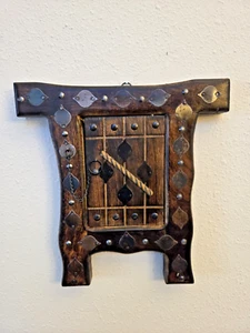 Vintage Wooden Iron Work Wall Hanging Window Door Frame Rustic 13" x 12.5" - Picture 1 of 11