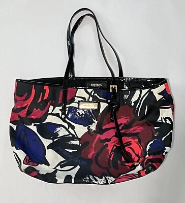 Authentic JIMMY CHOO Sasha Roses Canvas Patent Leather  Tote Bag - Image 1 of 4