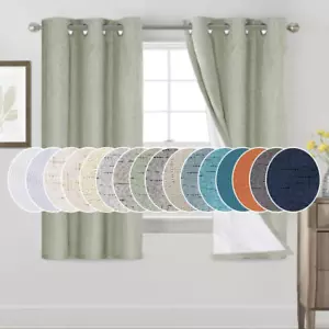 100% Blackout Curtains for Bedroom 64 Inches Long Thermal Insulated Textured Bla - Picture 1 of 8