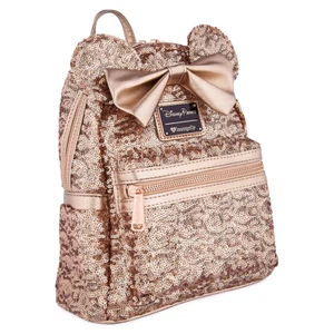 Disney Parks Rose Gold Loungefly Sequined Minnie Mouse Backpack New With Tags - Picture 1 of 6