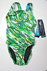 Speedo swimsuit one-piece Performance Racing camo Green Youth 8/24 New $66 - Picture 1 of 1