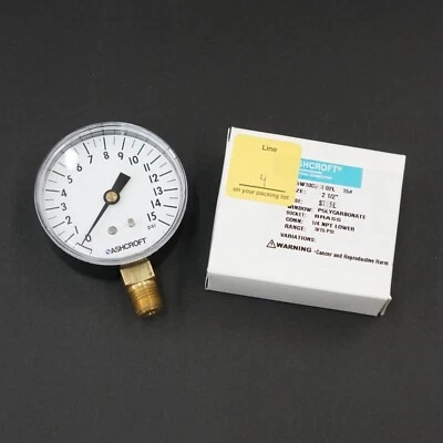 Ashcroft 25W1005H02L-15# Pressure Gauge, 0-15 PSI, 1/4" NPT - Image 1 of 4