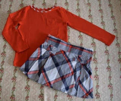 Conjunto de camiseta e saia xadrez laranja Gymboree 6 7 - Imagem 1 de 4