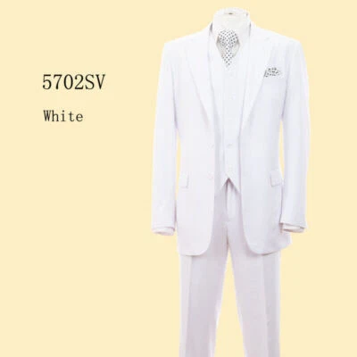 Men's 3-PC High Quality 2 Button Single Breasted Wool Feel Suit White Color - Image 1 of 2
