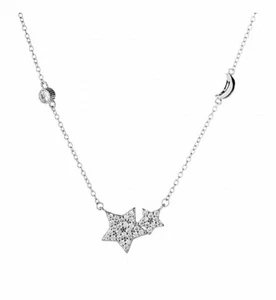 Collana Donna Argento 925 Stelle Luna Oro Bianco Cristallo Catenina Punto Luce - Foto 1 di 3