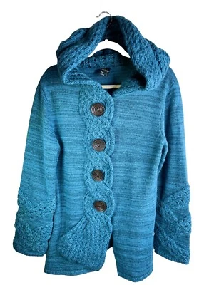 1039. Covelo Ropa Botón a Presión Verde Azulado Sudadera con Capucha Chaqueta Arte para Usar Talla L Foto 1 de 4