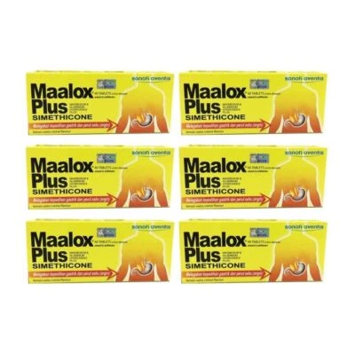 SANOFI AVENTIS 6 Packs Maalox Plus Simethicone (40 Tabs) Pain Relief Gastric Stomach Ache Wind