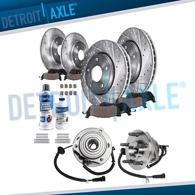 Rotores de freno delanteros y traseros perforados + cojinete de cubo de rueda de pastillas para 03-07 Jeep Liberty Foto 1 de 4