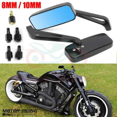 Espejos retrovisores de motocicleta rectangulares personalizados de aluminio negro para Harley Cruiser Foto 1 de 4
