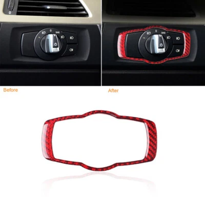 Pegatina de botón de interruptor de faros de fibra de carbono roja para BMW Serie 3 E90 2005-12  Foto 1 de 4
