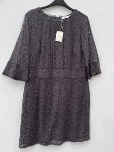 Oasis Dark Charcoal Grey Lace 3/4 Sleeve Dress Size XL Bnwt - Picture 1 of 4