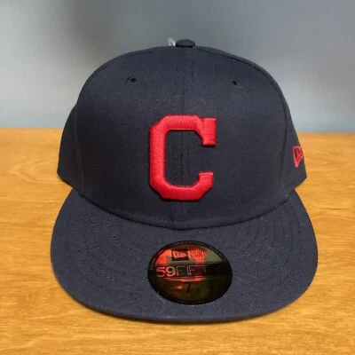 Boné ajustável Cleveland Indians New Era 59Fifty MLB tamanho 7 1/8 azul marinho logotipo C - Imagem 1 de 4