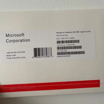 Neues Microsoft Windows Server 2022 Datacenter – 24 Core – DVD-Paket - Bild 1 von 2