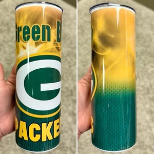 NEW! GREEN BAY PACKERS FOOTBALL NFL 20 OZ STAINLESS STEEL TUMBLER CUP +LID STRAW - Picture 1 of 6