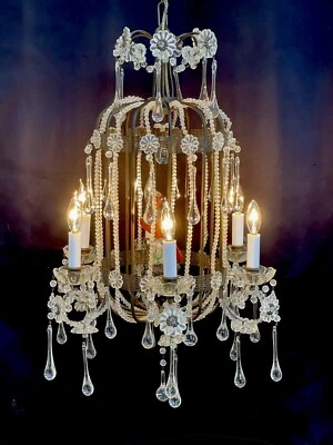 Antique Italian Murano Venetian Glass Crystal Beaded BIRDCAGE Parrot Chandelier - Image 1 of 4