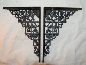 Antique PAIR Cast Iron Wall Shelf Brackets Ornate Flower + Vine 8 "X 6 " - Picture 1 of 4