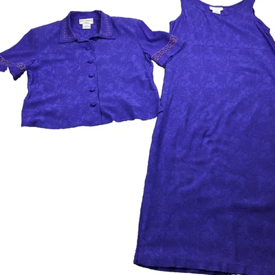 Karin Stevens Women 2 Pc Dress Sz 8P Floral Lace Detail Shoulder Pads Church NWT - Image 1 of 4