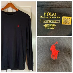 Polo Ralph Lauren Mens Long Sleeve T Shirt Black Red Pony Logo Basic Minimalist - Picture 1 of 18