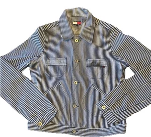 Vintage Y2K 2001 Tommy Jeans Striped Denim Jacket Lg - Bild 1 von 10