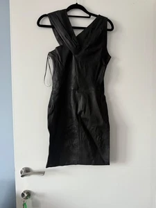 IRO Womens Side Zip One Shoulder Leather Mini Sexy Dress Black Size FR 34 - Picture 1 of 6