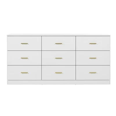 Tocador moderno diseño minimalista 9 cajones - blanco, asas doradas Foto 1 de 4