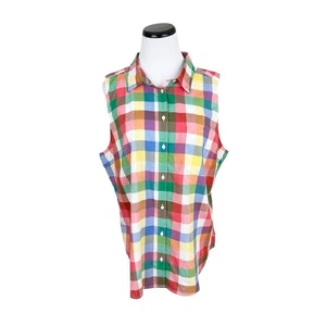 Camicia classica cotone nuova senza etichette St Johns Bay a quadri senza maniche bottoni davanti taglia XXL - Foto 1 di 6